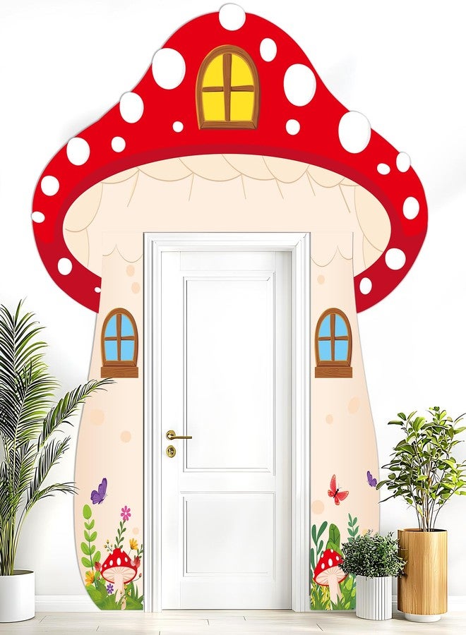 Oitnlaughter Mushroom Shaped Porch Banner Mushroom Birthday Party Hanging Decoration Wonderland Forest Fairy Themed Entrance Door Banner Backdrop for Jungle Woodland Baby Shower Birthday Photo Props Supplies - Image 1